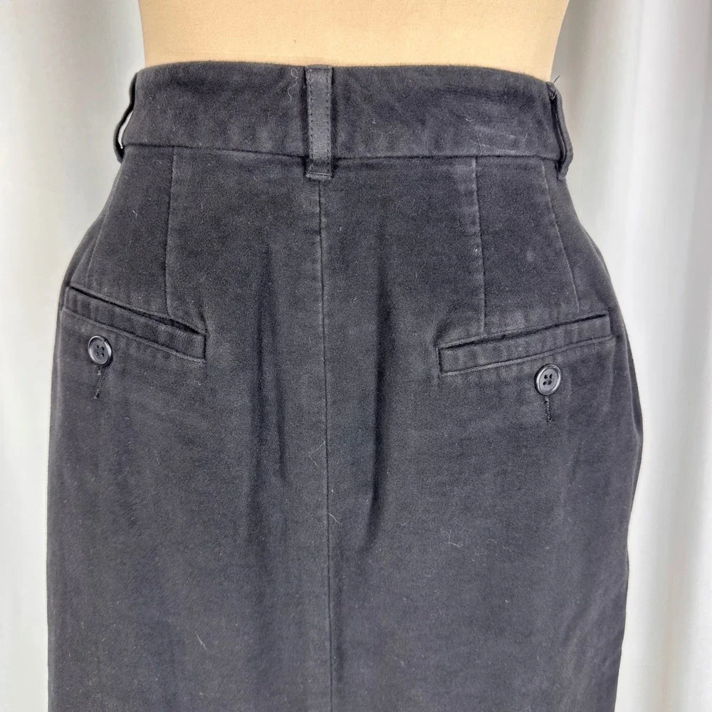 Vtg LL Bean‎ Womens Black Cotton Pencil Skirt Size 12 Reg Knee Length Back Vent
